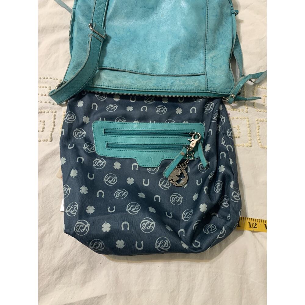 Lucky Brand Turquoise Crossbody Triple Zipper pockets Whipstitch Western Boho - Picture 4 of 12